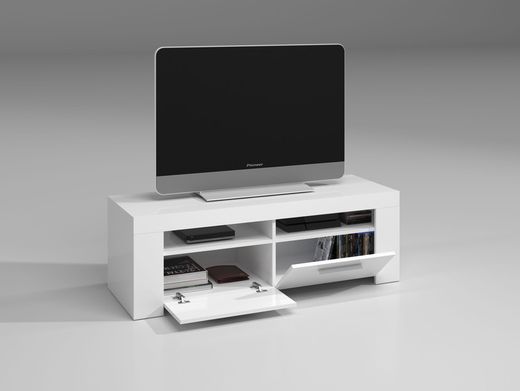 Mueble TV con 2 repisas y 2 puertas en blanco, 120 x 42 x 40 cm