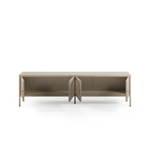 TV unit with 4 metal doors in sand, 160 x 35 x 50 cm | Fayna