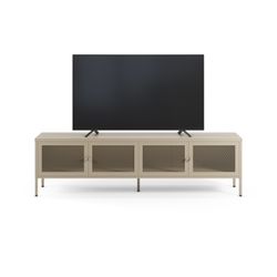 TV unit with 4 metal doors in sand, 160 x 35 x 50 cm | Fayna