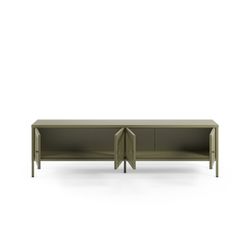 TV-meubel met 4 metalen deuren in groen, 160 x 35 x 50 cm | Fayna