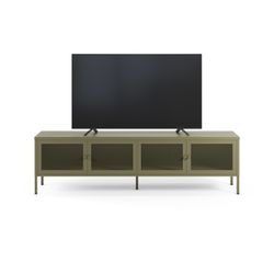 TV-meubel met 4 metalen deuren in groen, 160 x 35 x 50 cm | Fayna