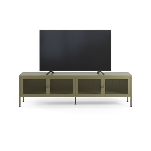 TV-meubel met 4 metalen deuren in groen, 160 x 35 x 50 cm | Fayna