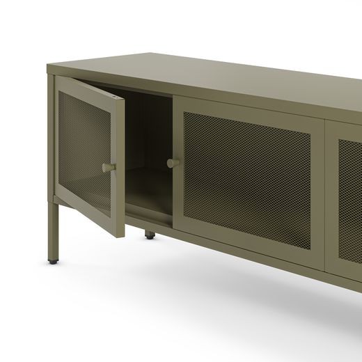 TV-meubel met 4 metalen deuren in groen, 160 x 35 x 50 cm | Fayna