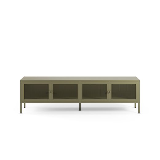 TV-meubel met 4 metalen deuren in groen, 160 x 35 x 50 cm | Fayna