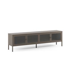 TV unit with 4 metal and tempered glass doors in mocha, 160 x 35 x 50 cm | Layna