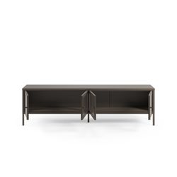 TV unit with 4 metal and tempered glass doors in mocha, 160 x 35 x 50 cm | Layna