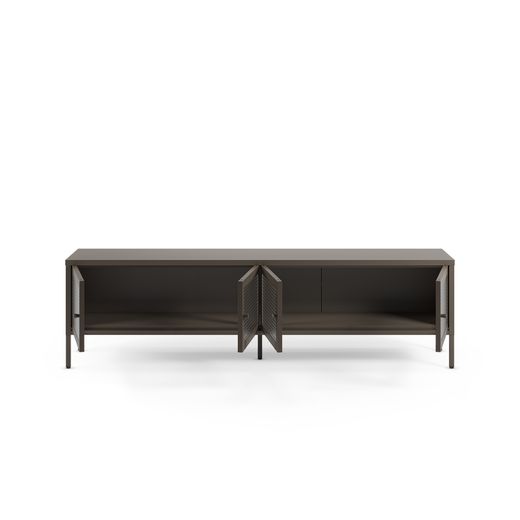 TV unit with 4 metal and tempered glass doors in mocha, 160 x 35 x 50 cm | Layna