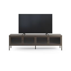 TV unit with 4 metal and tempered glass doors in mocha, 160 x 35 x 50 cm | Layna