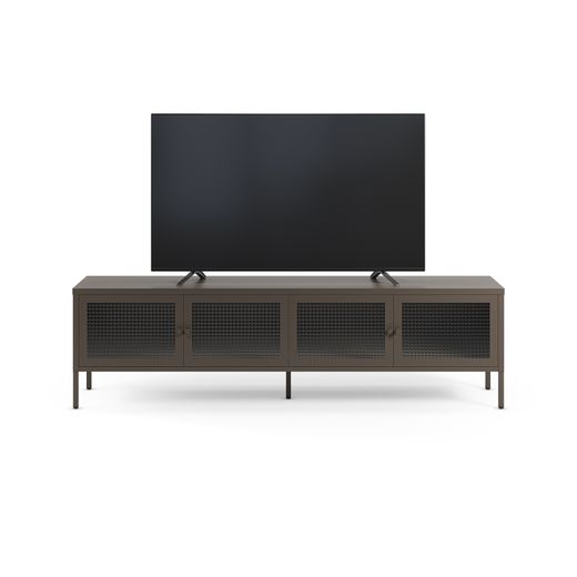 TV unit with 4 metal and tempered glass doors in mocha, 160 x 35 x 50 cm | Layna