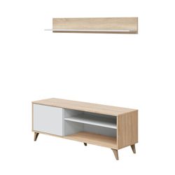 TV unit with shelf in natural/white wood, 35x40x50 cm | KIKUA