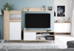 TV unit with shelf in natural/white wood, 35x40x50 cm | KIKUA
