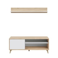 TV unit with shelf in natural/white wood, 35x40x50 cm | KIKUA