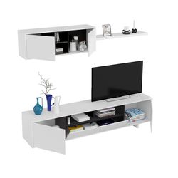Glanzend wit tv-meubel met hangplank, 200 x 41 x 46 cm