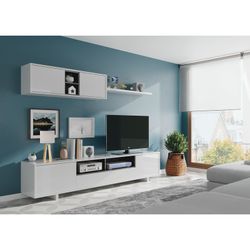 Glanzend wit tv-meubel met hangplank, 200 x 41 x 46 cm