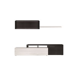 TV-enhet med hängande hylla i blank vit och askgrå, 200 x 41 x 44 cm