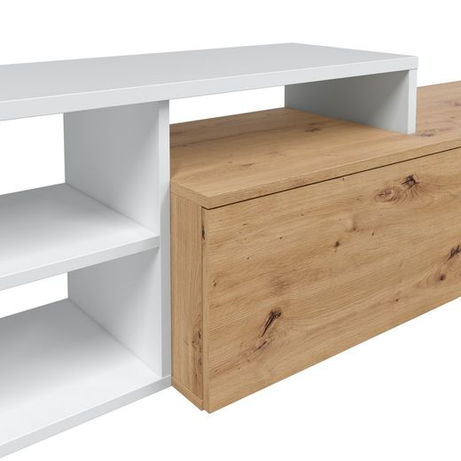 Tv cabinet with top module in natural/white wood, 221x40x44 cm | JULIA
