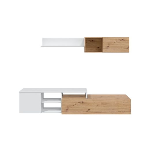 Tv cabinet with top module in natural/white wood, 221x40x44 cm | JULIA