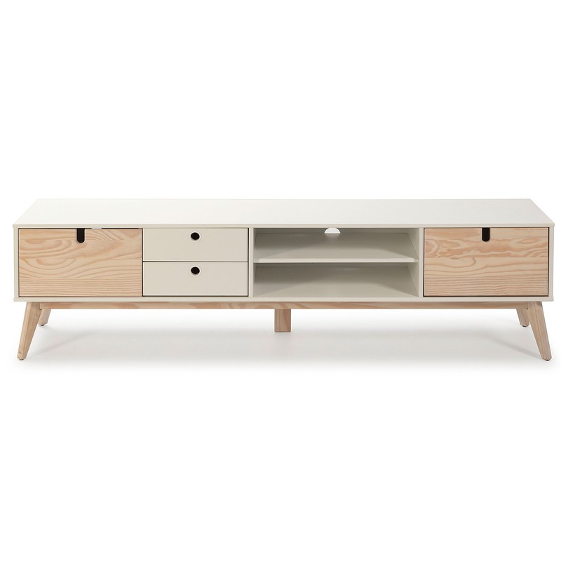 Geweldig snelheid Aanleg Tv-meubel van wit hout en naturel hout, 180 x 37 x 48,8 cm — Qechic