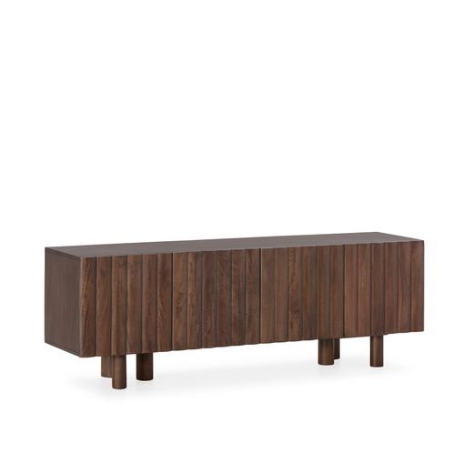 Mueble TV de madera de mango en color nogal, 160 x 40 x 55 cm | Tamira