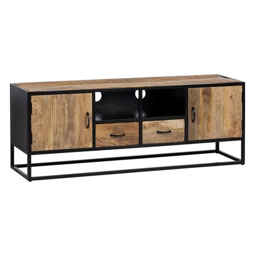 Mueble TV de madera de mango en natural y negro, 150 x 40 x 55 cm | Mara