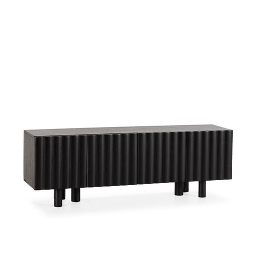 Mueble TV de madera de mango en negro, 160 x 40 x 55 cm | Tamira
