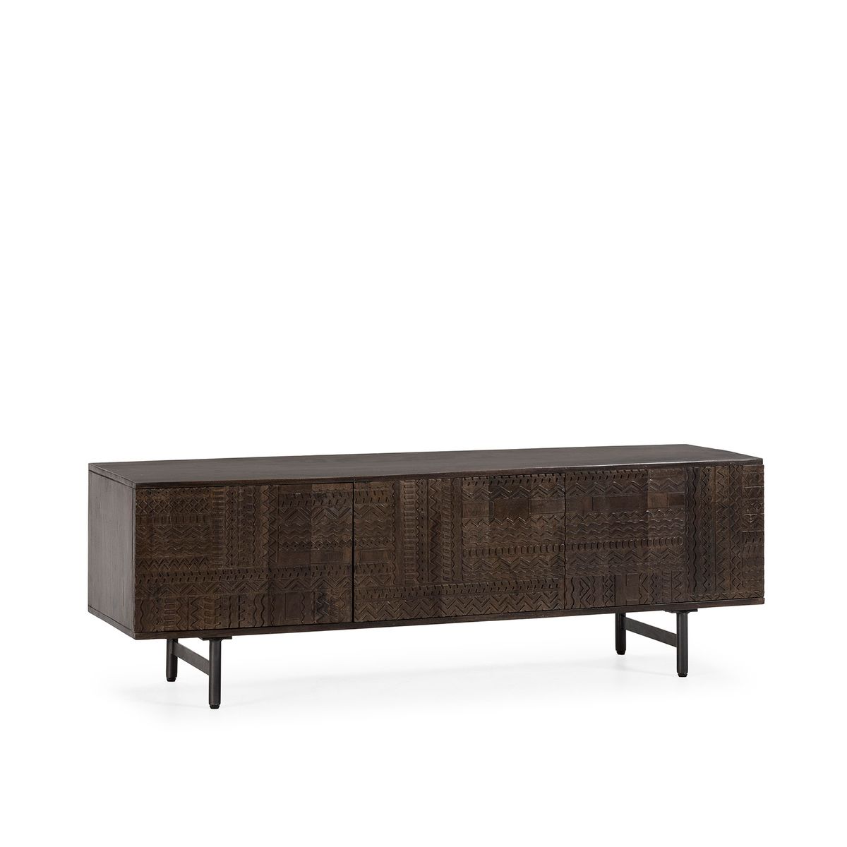 Mueble TV de madera de mango en verde oliva, 145 x 40 x 48 cm | Kalai