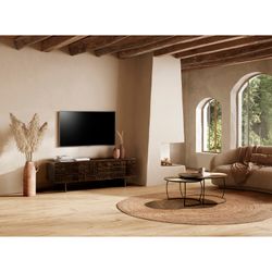 Mango wood TV stand in olive green, 145 x 40 x 48 cm | Kalai