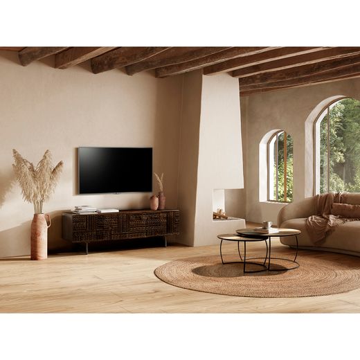 Mango wood TV stand in olive green, 145 x 40 x 48 cm | Kalai