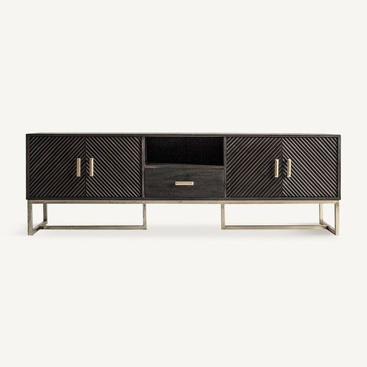 Mangohout en ijzer TV-meubel in bruin en goud, 200 x 45 x 66 cm | Kraj