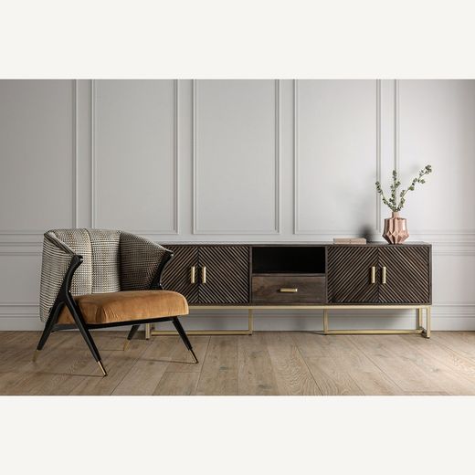 Mangohout en ijzer TV-meubel in bruin en goud, 200 x 45 x 66 cm | Kraj