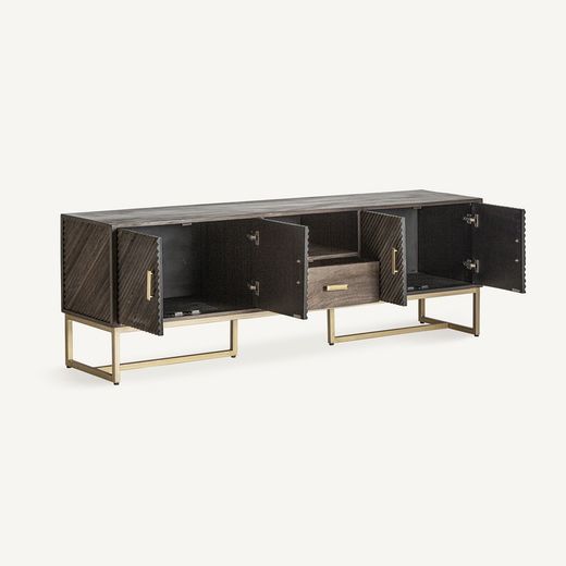 Mangohout en ijzer TV-meubel in bruin en goud, 200 x 45 x 66 cm | Kraj