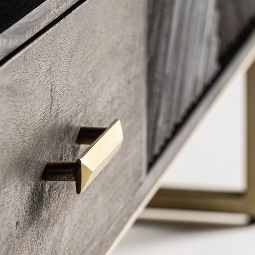 Mangohout en ijzer TV-meubel in bruin en goud, 200 x 45 x 66 cm | Kraj