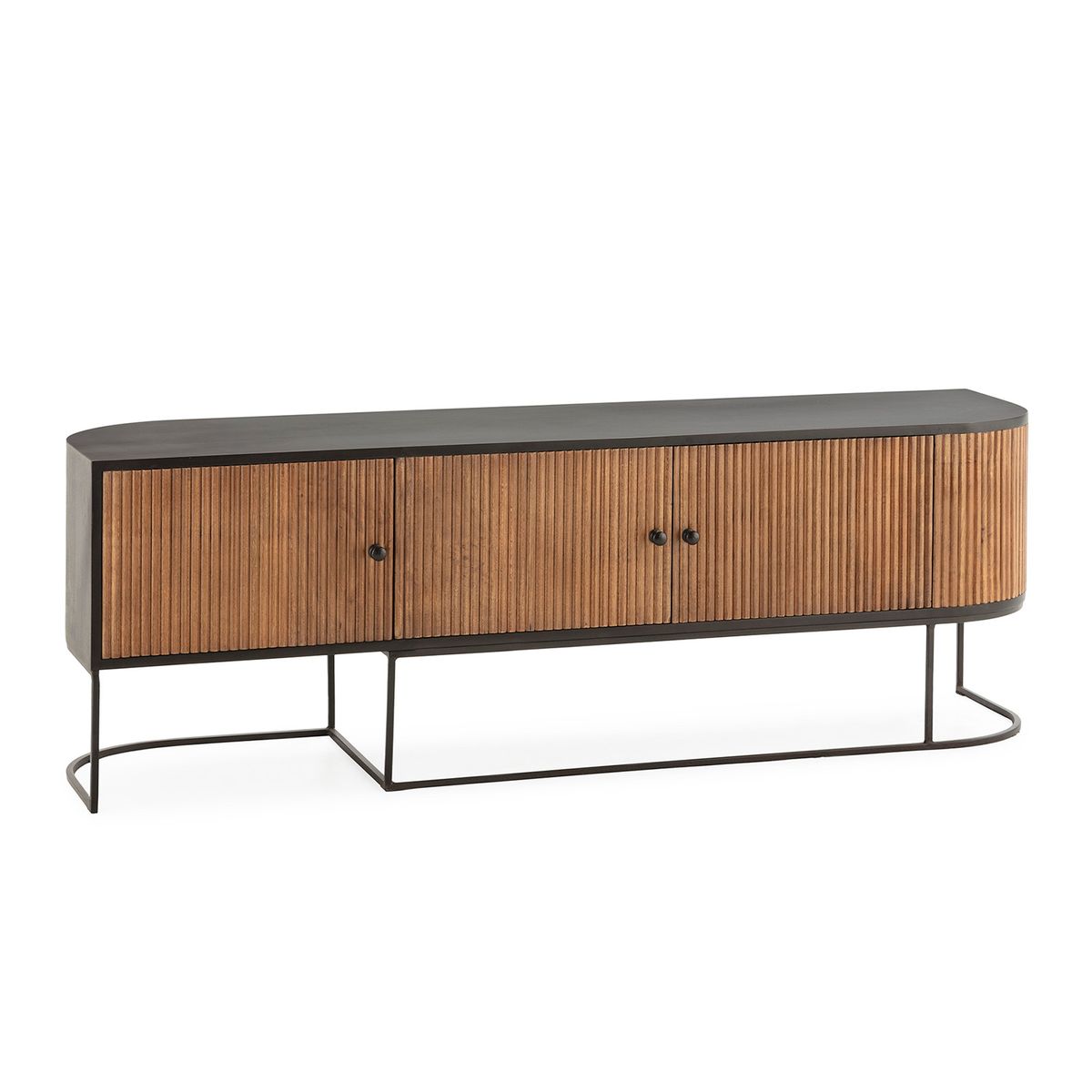 Mueble TV de madera de mango y metal  en color roble y negro, 160 x 40 x 55 cm | Curve