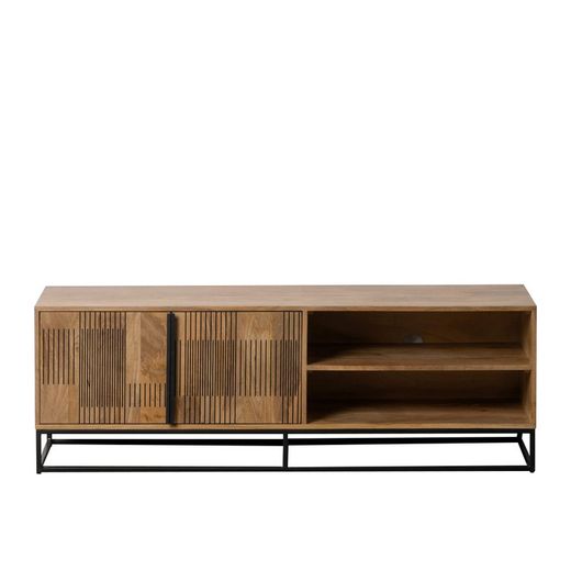 TV cabinet in natural mango wood and metal, 150 x 40 x 50 cm | tarino