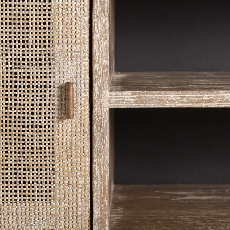 Mobile TV Oriental Harim In Legno Di Mango Intagliato | 2 Ante E Cassetto, Stile Boho Chic, Turchese – CATV170