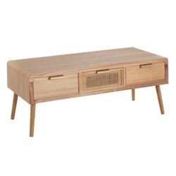 Meuble TV en bois de paulownia naturel et rotin, 110 x 50 x 45 cm | Chéri