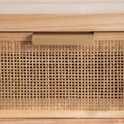 Meuble TV en bois de paulownia naturel et rotin, 110 x 50 x 45 cm | Chéri