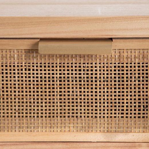 Meuble TV en bois de paulownia naturel et rotin, 110 x 50 x 45 cm | Chéri