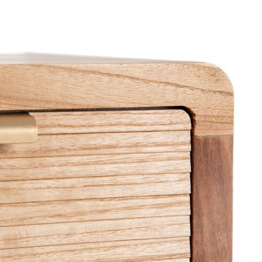 Meuble TV en bois de paulownia naturel et rotin, 110 x 50 x 45 cm | Chéri