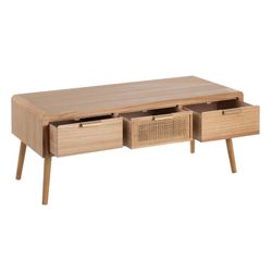 Meuble TV en bois de paulownia naturel et rotin, 110 x 50 x 45 cm | Chéri