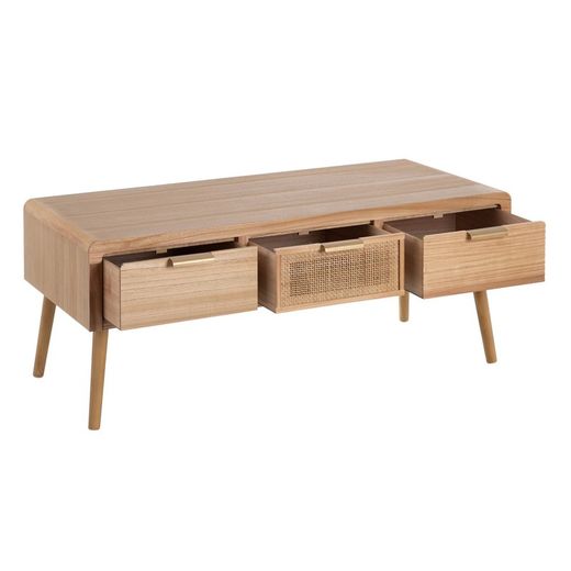 Meuble TV en bois de paulownia naturel et rotin, 110 x 50 x 45 cm | Chéri