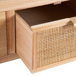 Meuble TV en bois de paulownia naturel et rotin, 110 x 50 x 45 cm | Chéri