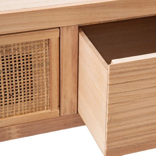 Meuble TV en bois de paulownia naturel et rotin, 110 x 50 x 45 cm | Chéri