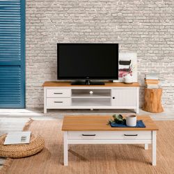 Living room set consisting of a TV stand and coffee table in white | Miranda
