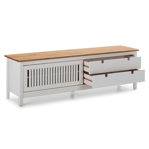 TV-skåp i vit furu, 158 x 40 x 49,6 cm | Bruna