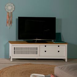 TV-skåp i vit furu, 158 x 40 x 49,6 cm | Bruna