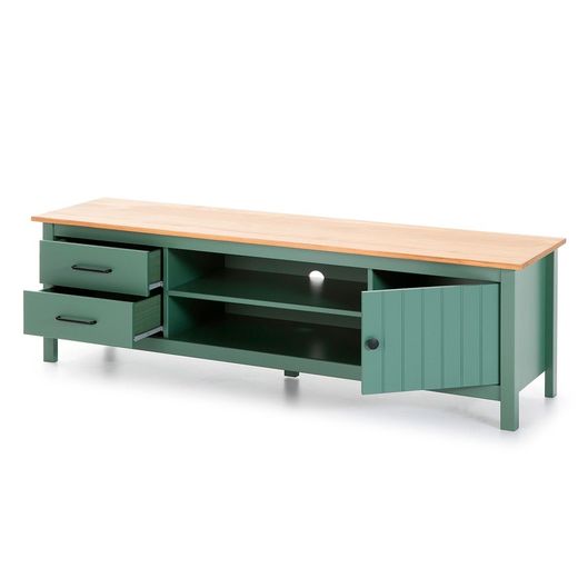 Conjunto de salón compuesto por mueble TV, aparador de 150 cm y mesa de centro en color verde | Miranda