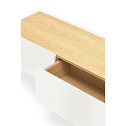Wooden TV stand in white and oak, 180 x 40 x 45 cm | Arista
