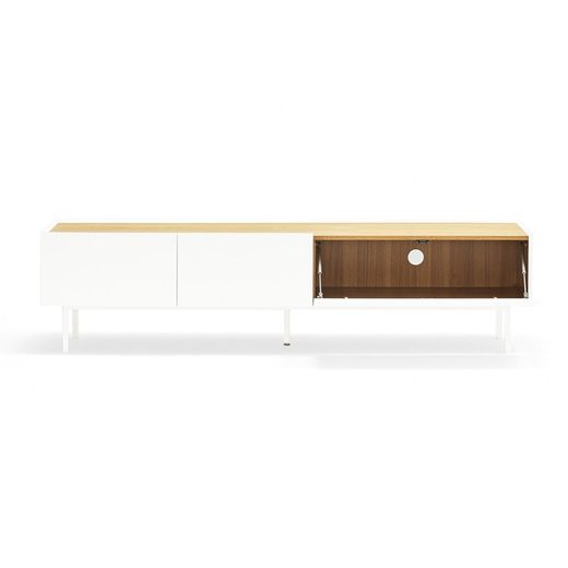 Wooden TV stand in white and oak, 180 x 40 x 45 cm | Arista