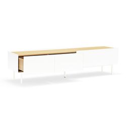 Wooden TV stand in white and oak, 180 x 40 x 45 cm | Arista